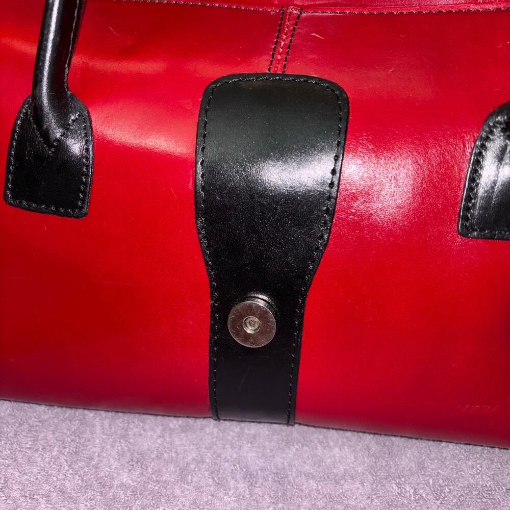 Vera Pelle Italian Leather Handbag – Red & Black Structured Satchel - Picture 5 of 12